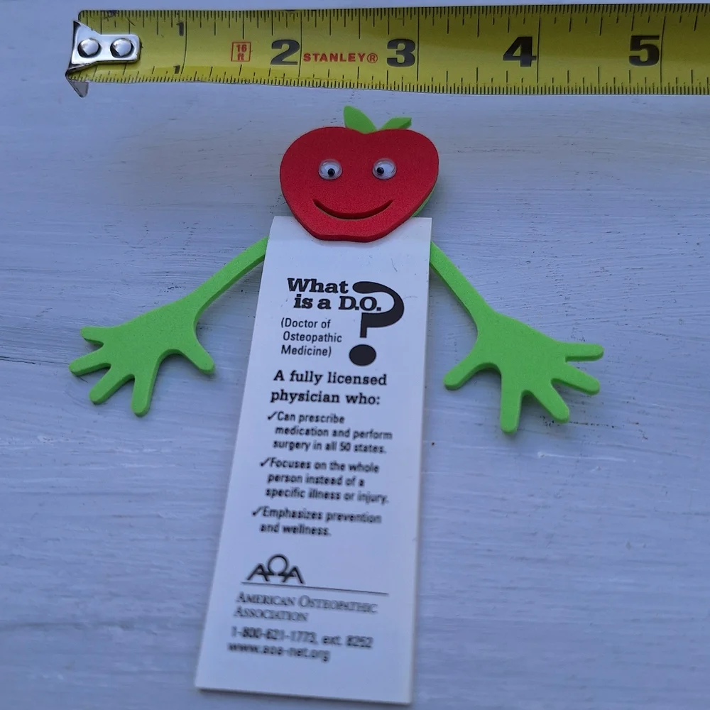 Googly Eyes Vintage Bookmark Apple Head American Osteopathic Doctor Association